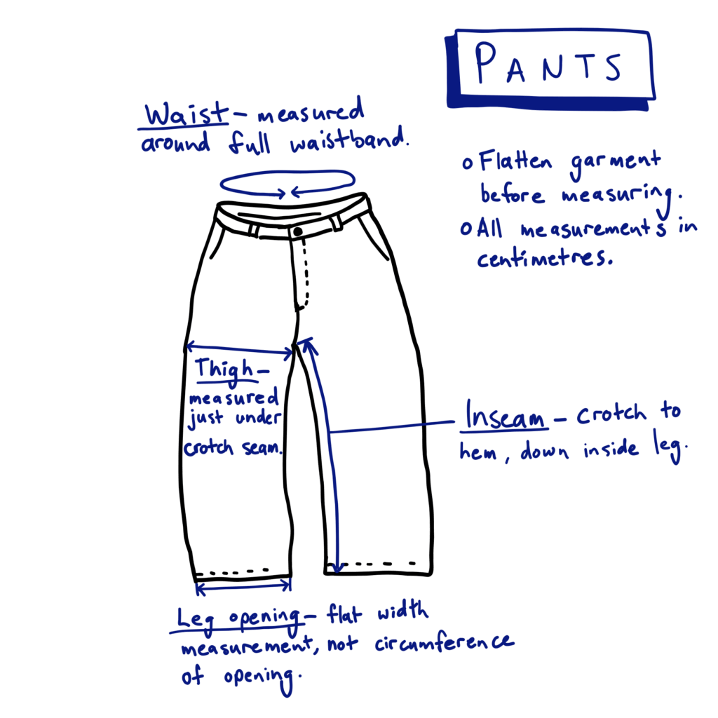 pants measurement table
